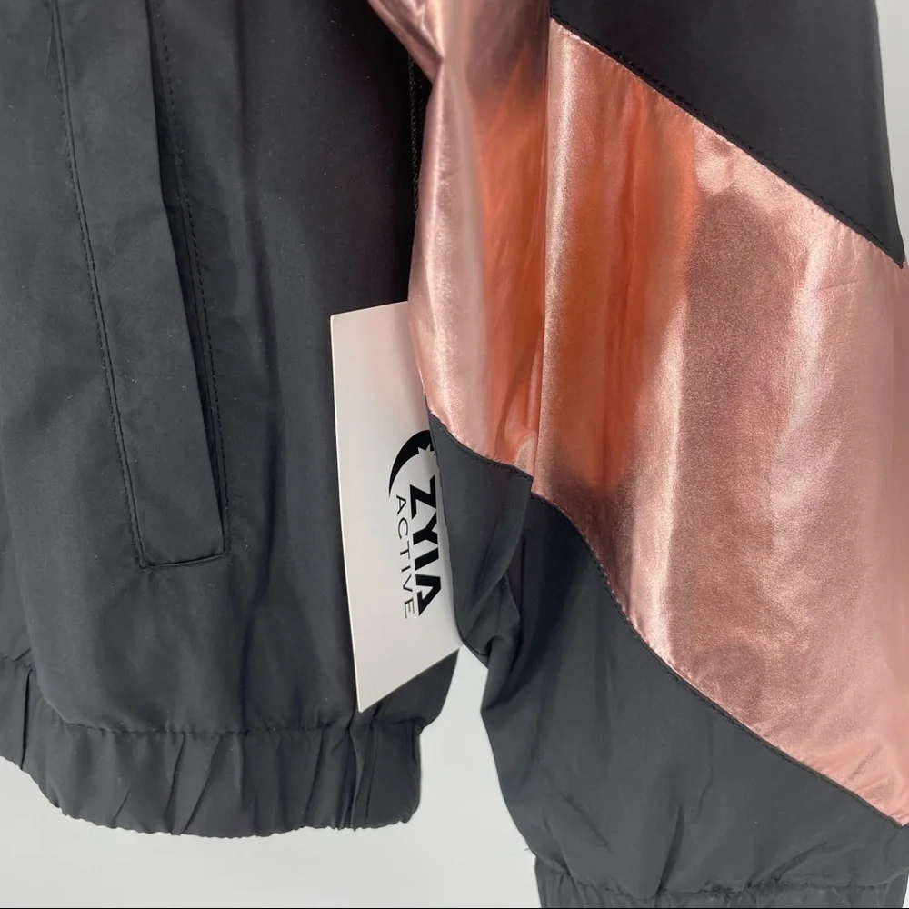 ZYIA ACTIVE NWT PINK SHINE BLOCK ZIP DOWN JACKET EXTRA SMALL BLACK - Picture 9 of 13